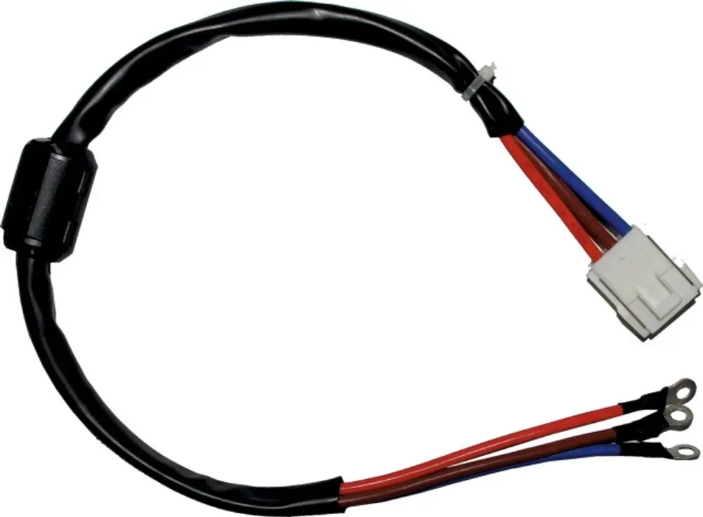 Kabelsatz mit vier Leiterdrähten in verschiedenen Farben, verbunden mit einem schwarzen Stecker. Verwendung in elektrischen Anwendungen, möglicherweise für Geräte der Marke Wolf.